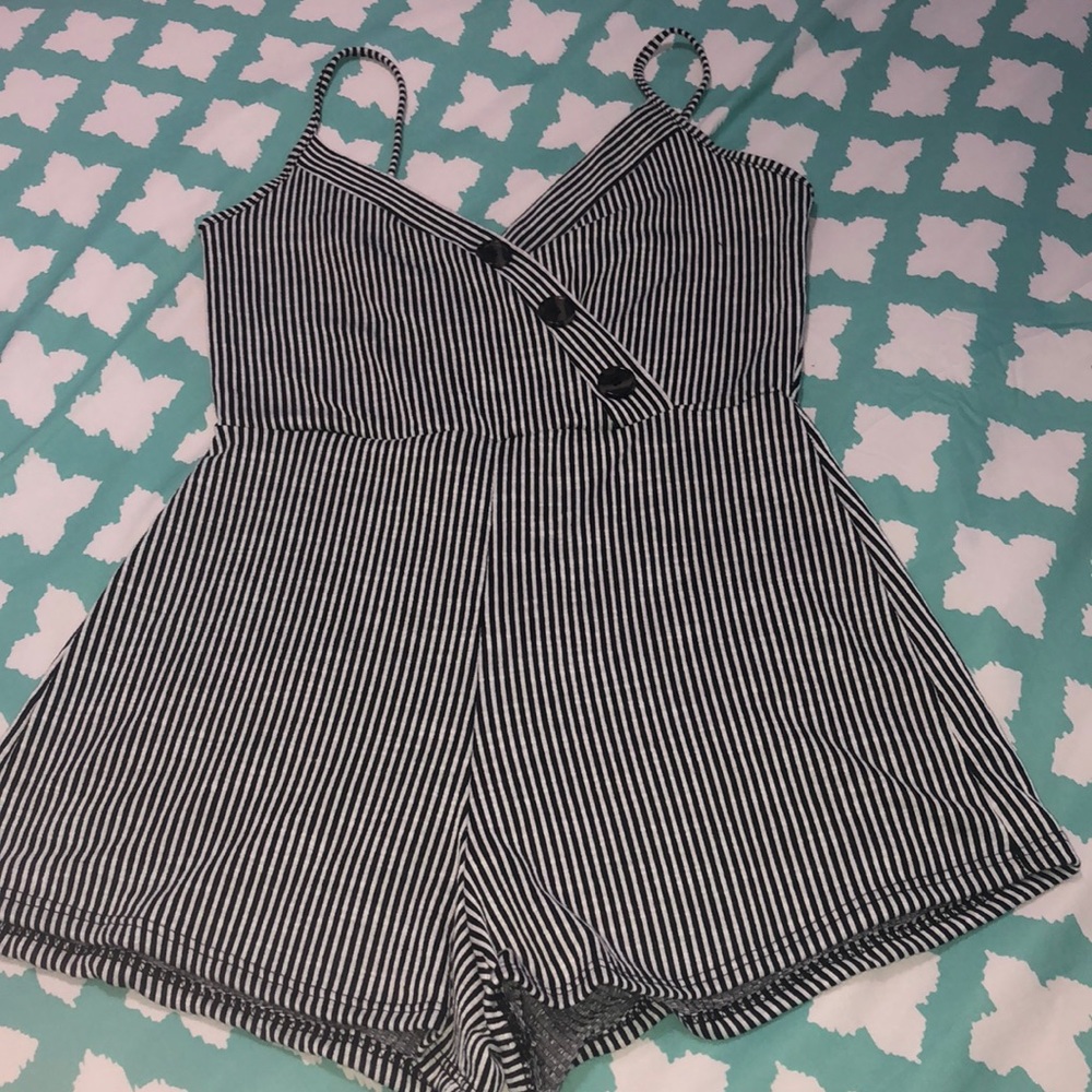 Black and white striped romper
